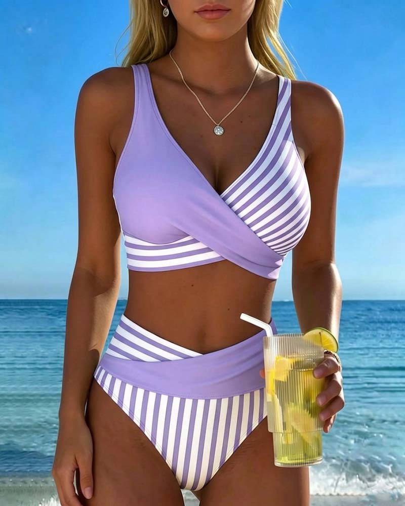 Monroe™ | Striped Cross-Front Bikini Set