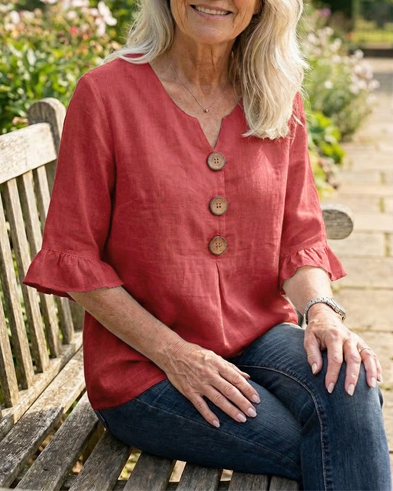 Sophia | Cotton Linen Button Blouse