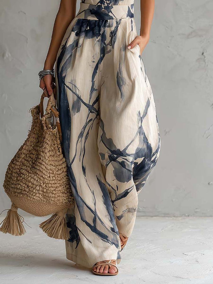 Lila™ | Elegant Ink Print Jumpsuit