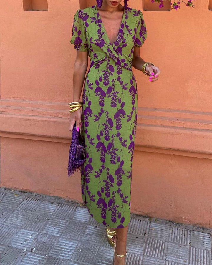 Della - Women's Pleated Floral Print Boho Dress