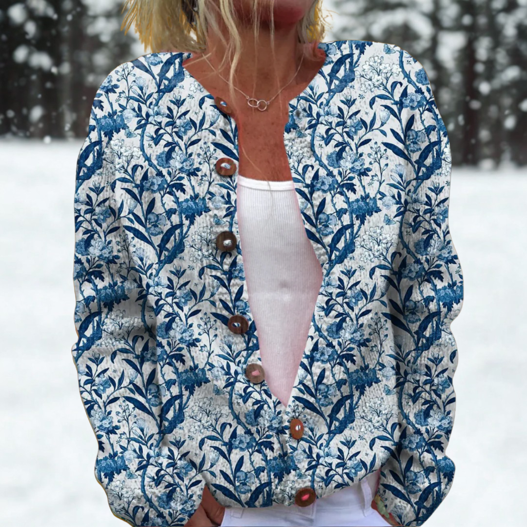 MARY | Floral Blue Dutch Design Cardigan