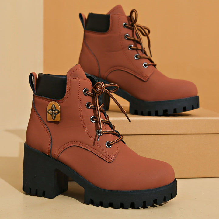 Bootara Women's Cowhide Metropolitan Combat Boot - Waterproof Block Heel Ankle Boots with Extended Sizes (US 4-10) & Commuter-Ready Traction