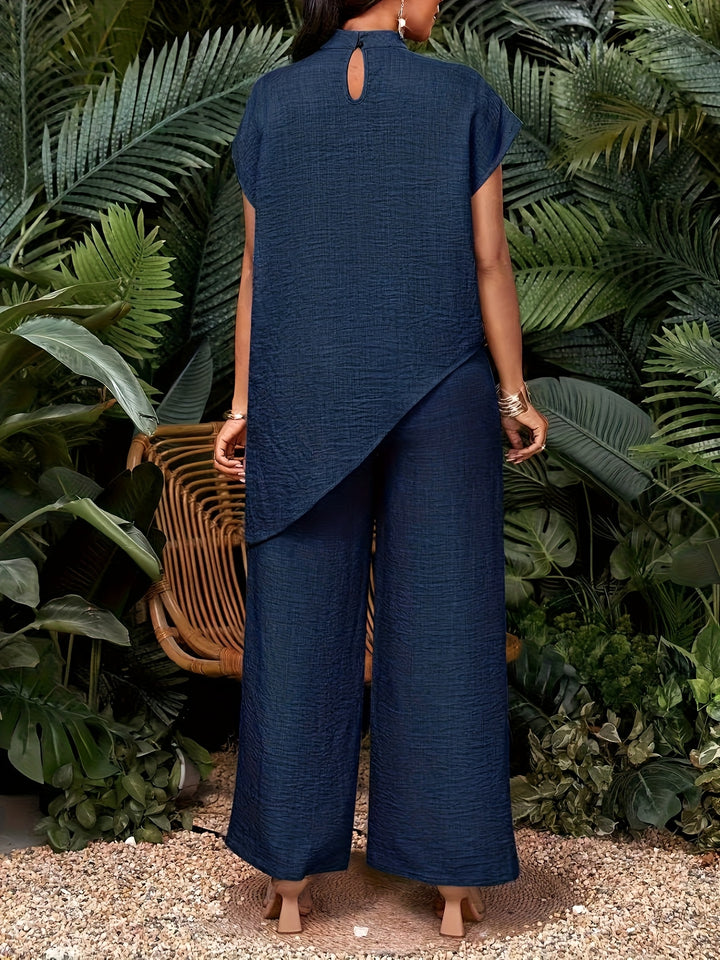 Dames Vakantie Casual Effen Kleur Asymmetrische Zoom Top en Broek Tweedelige Set, Herfst Dameskleding