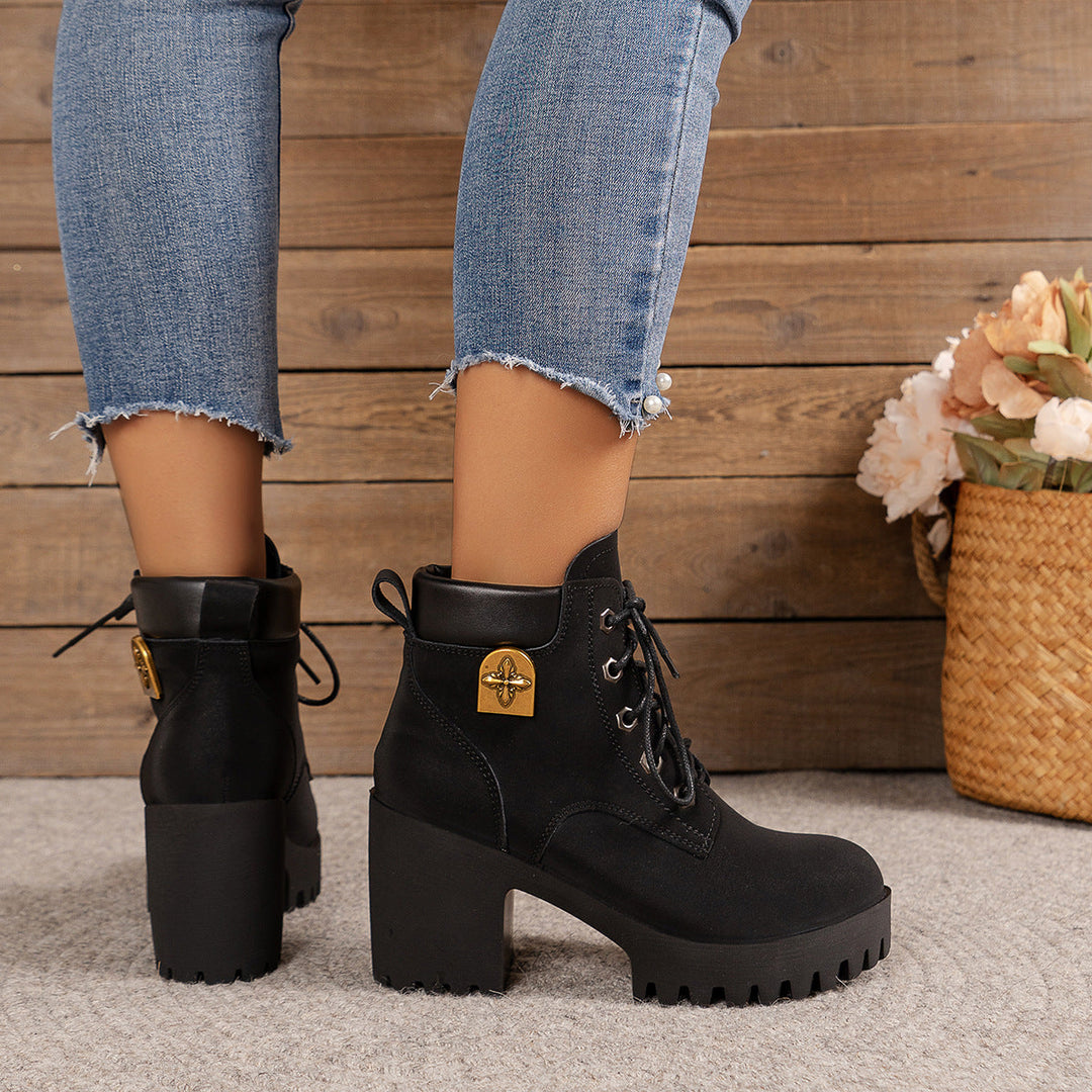 Bootara Women's Cowhide Metropolitan Combat Boot - Waterproof Block Heel Ankle Boots with Extended Sizes (US 4-10) & Commuter-Ready Traction