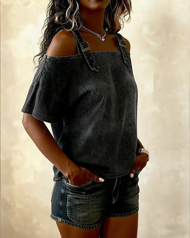 Sienna™ | Off-Shoulder Denim Strap Blouse