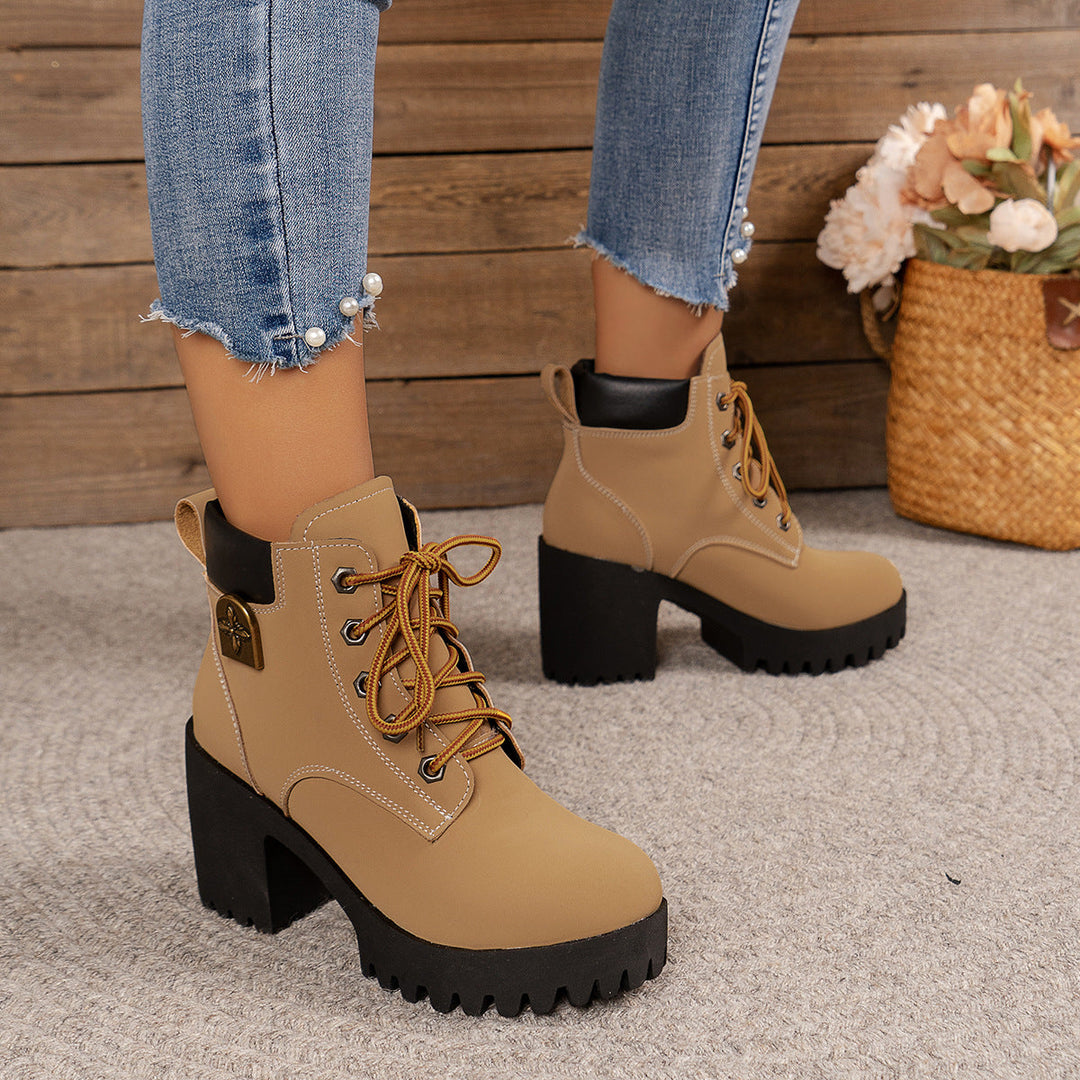 Bootara Women's Cowhide Metropolitan Combat Boot - Waterproof Block Heel Ankle Boots with Extended Sizes (US 4-10) & Commuter-Ready Traction