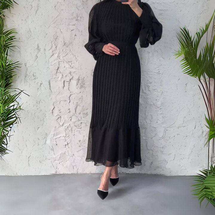 Cami - Chic French Fall Mesh-Accented Evening Gown