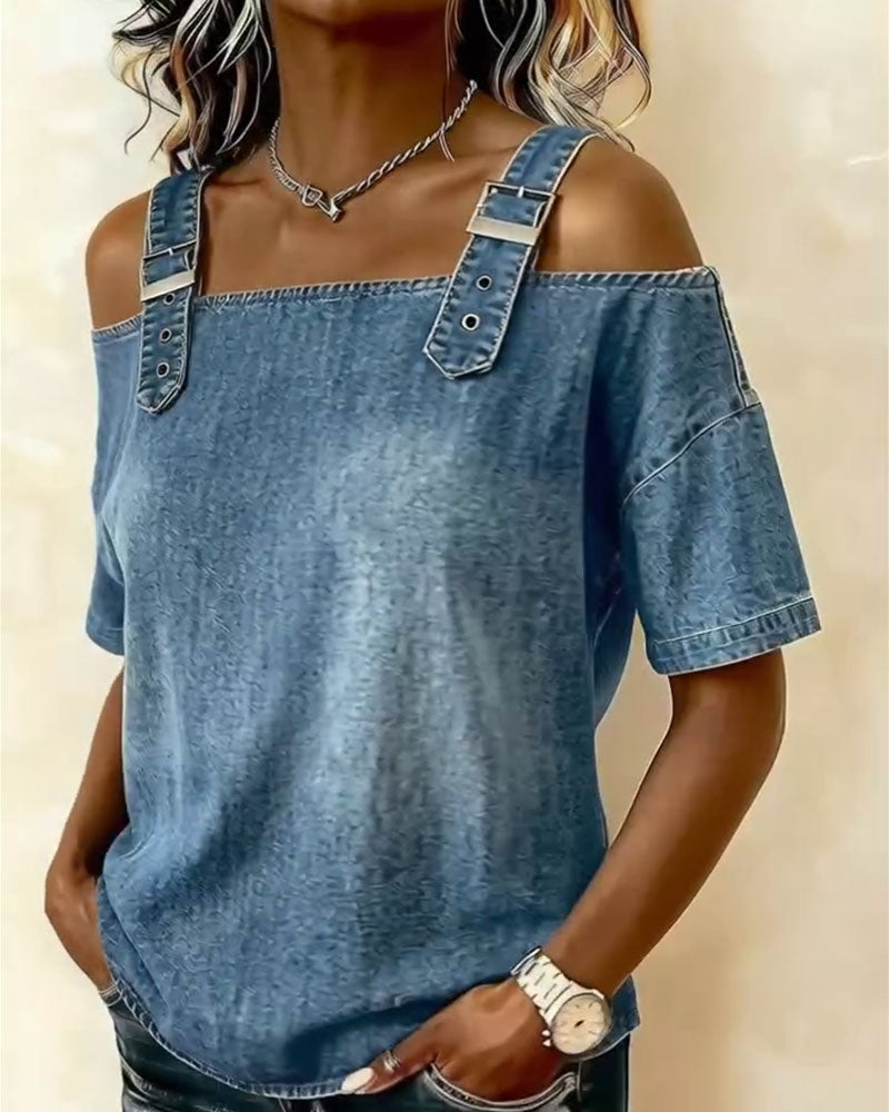 Sienna™ | Off-Shoulder Denim Strap Blouse
