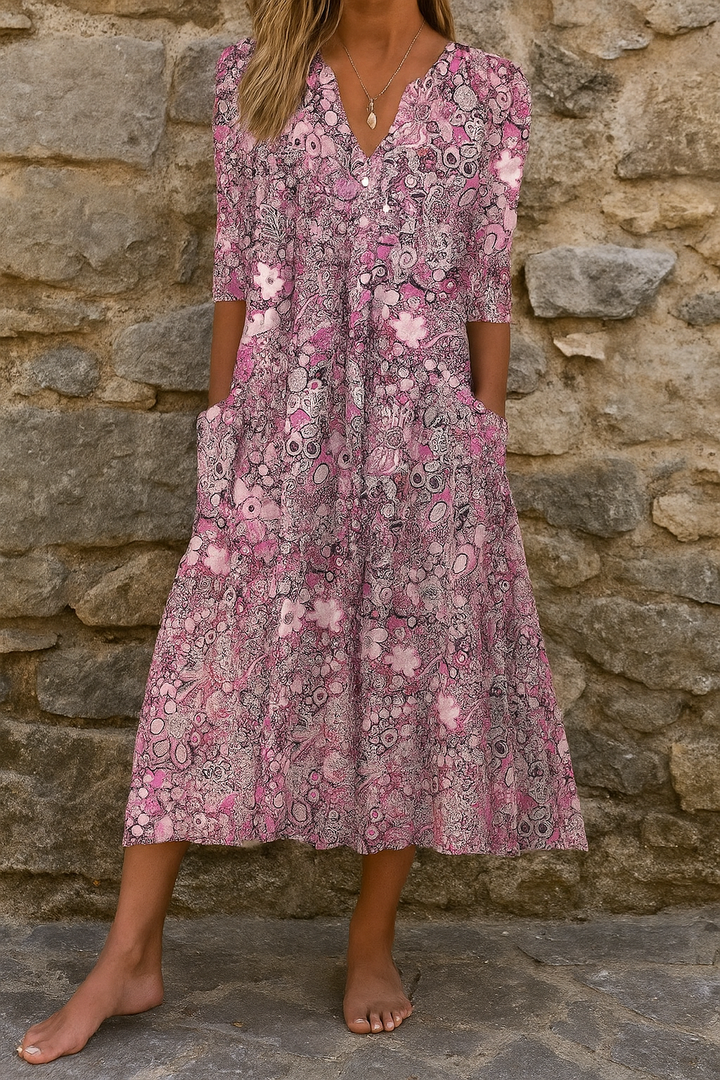 Elise™ | Elegant V-Neck Midi Dress