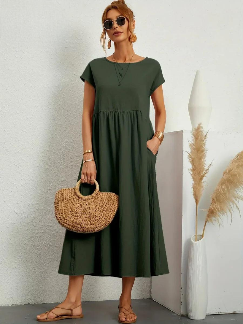 Maelis - Women's Loose Cotton-Linen Pocket Dress