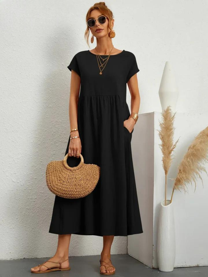 Maelis - Women's Loose Cotton-Linen Pocket Dress