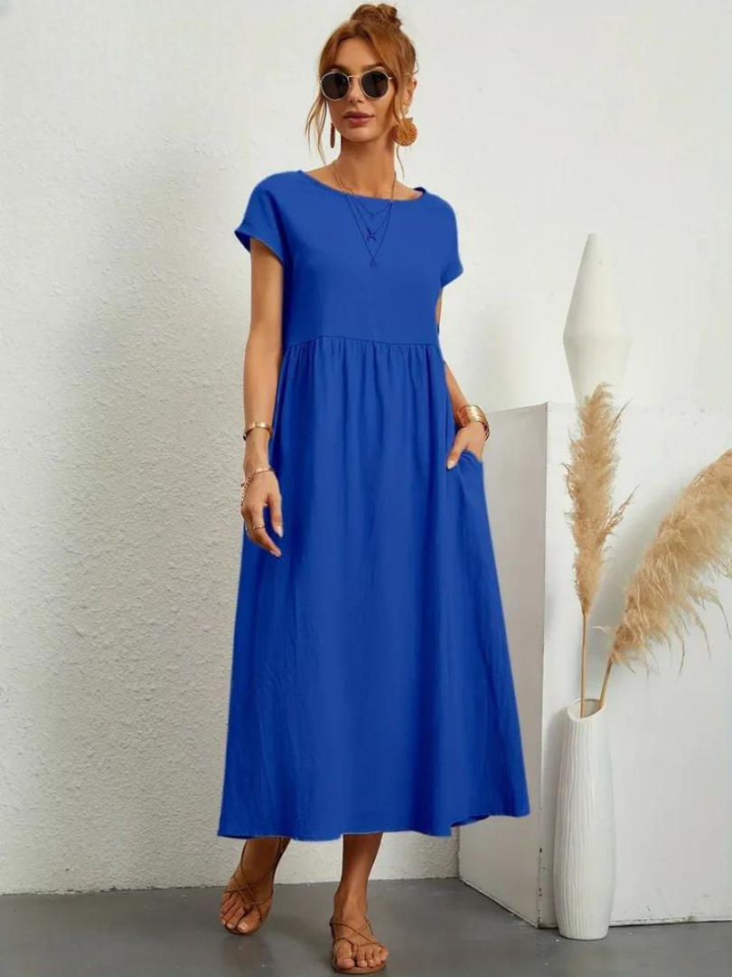 Maelis - Women's Loose Cotton-Linen Pocket Dress