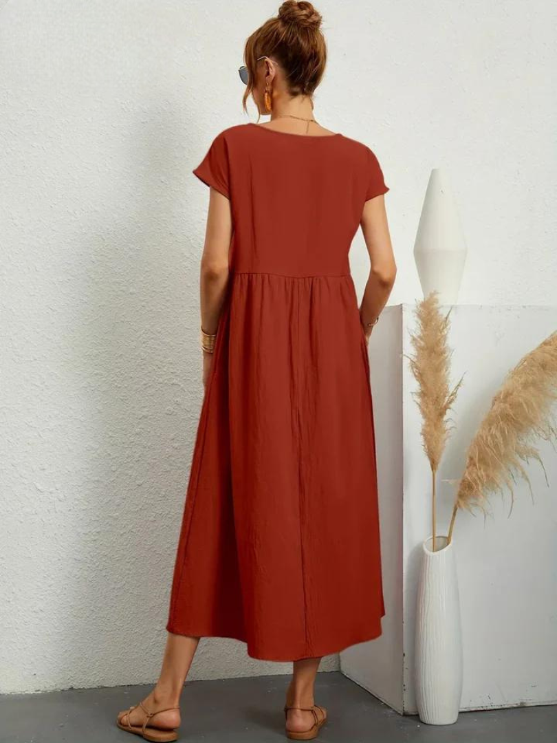 Maelis - Women's Loose Cotton-Linen Pocket Dress
