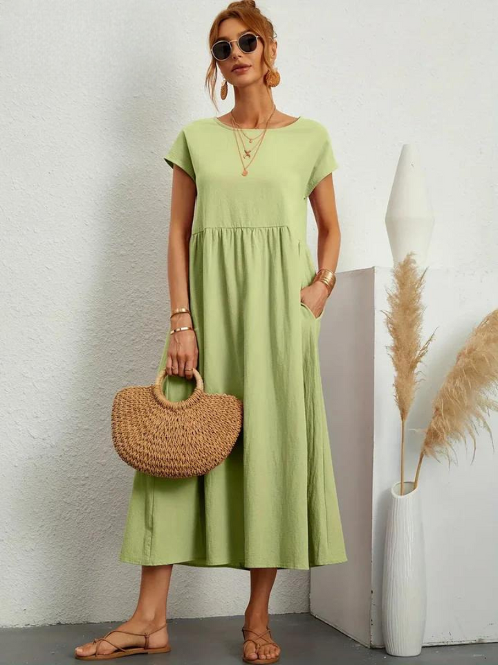 Maelis - Women's Loose Cotton-Linen Pocket Dress