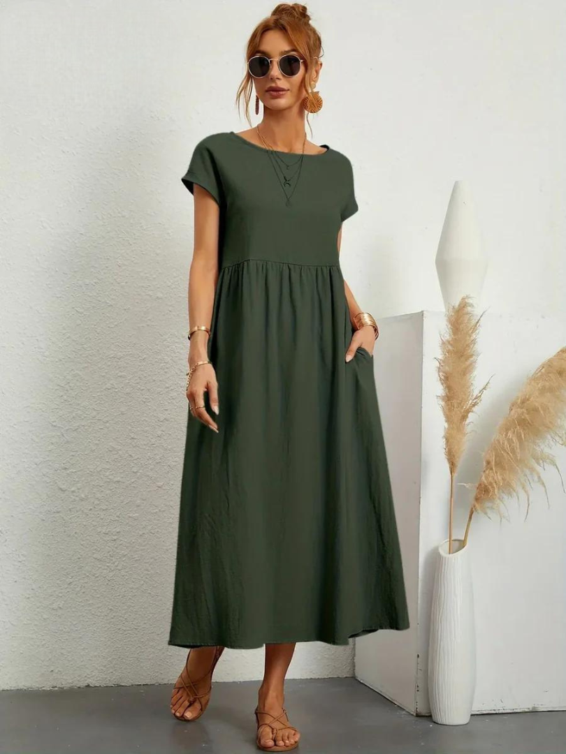 Maelis - Women's Loose Cotton-Linen Pocket Dress
