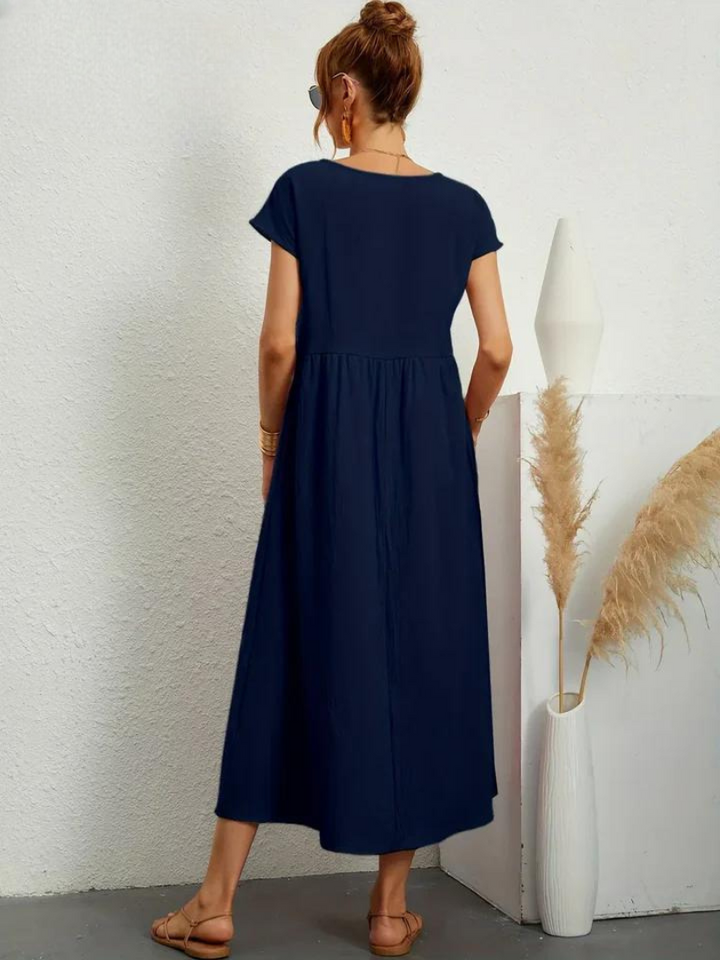Maelis - Women's Loose Cotton-Linen Pocket Dress