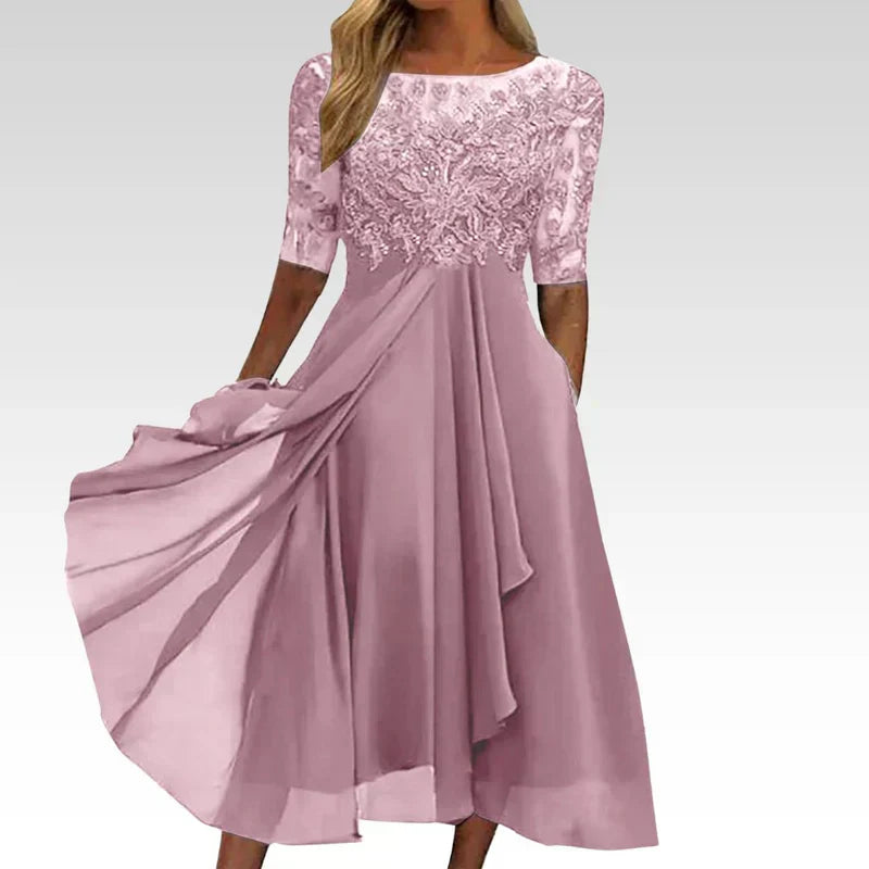 Sylvana - Tea-Length Lace Embroidered Dress