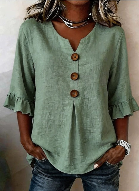 Sophia | Cotton Linen Button Blouse