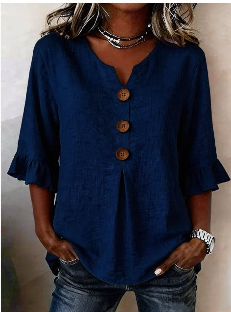 Sophia | Cotton Linen Button Blouse