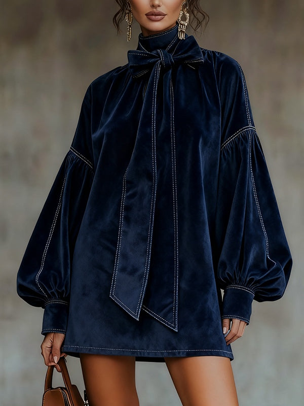 Valentina – Mini Velvet Dress with Bow
