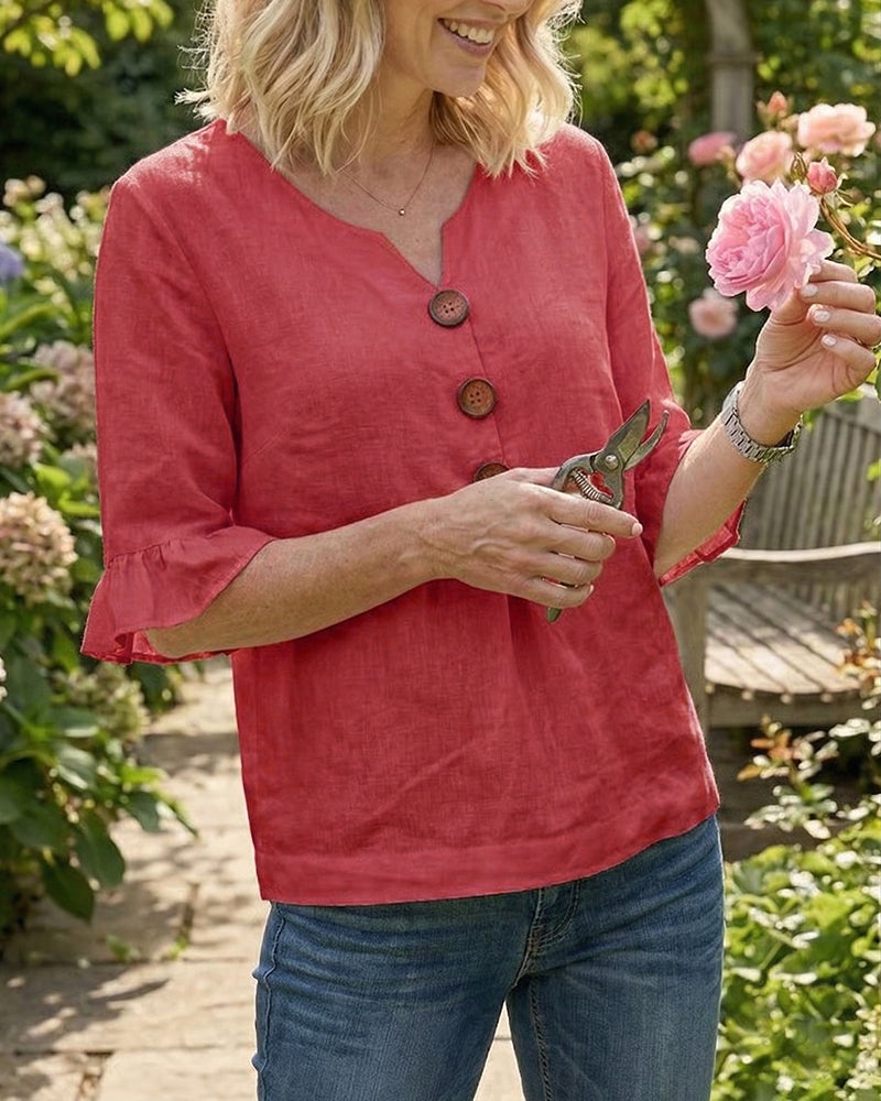 Sophia | Cotton Linen Button Blouse