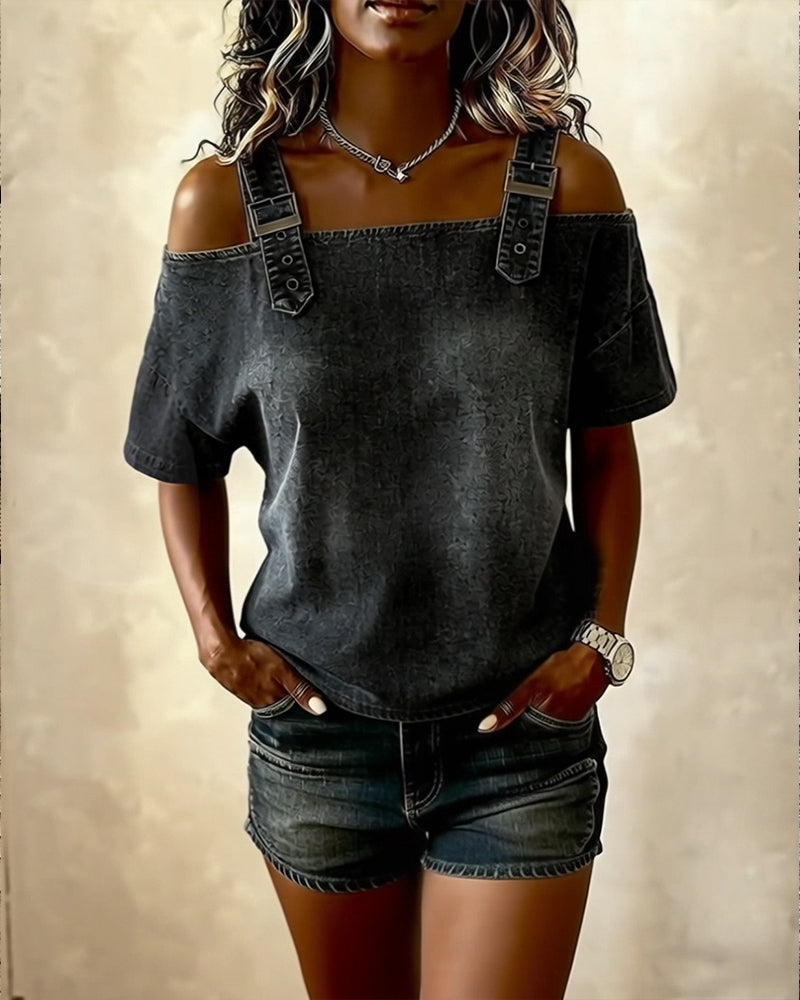 Sienna™ | Off-Shoulder Denim Strap Blouse