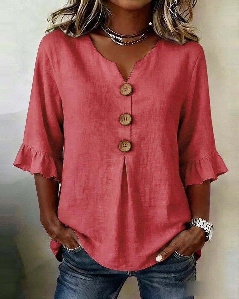 Sophia | Cotton Linen Button Blouse