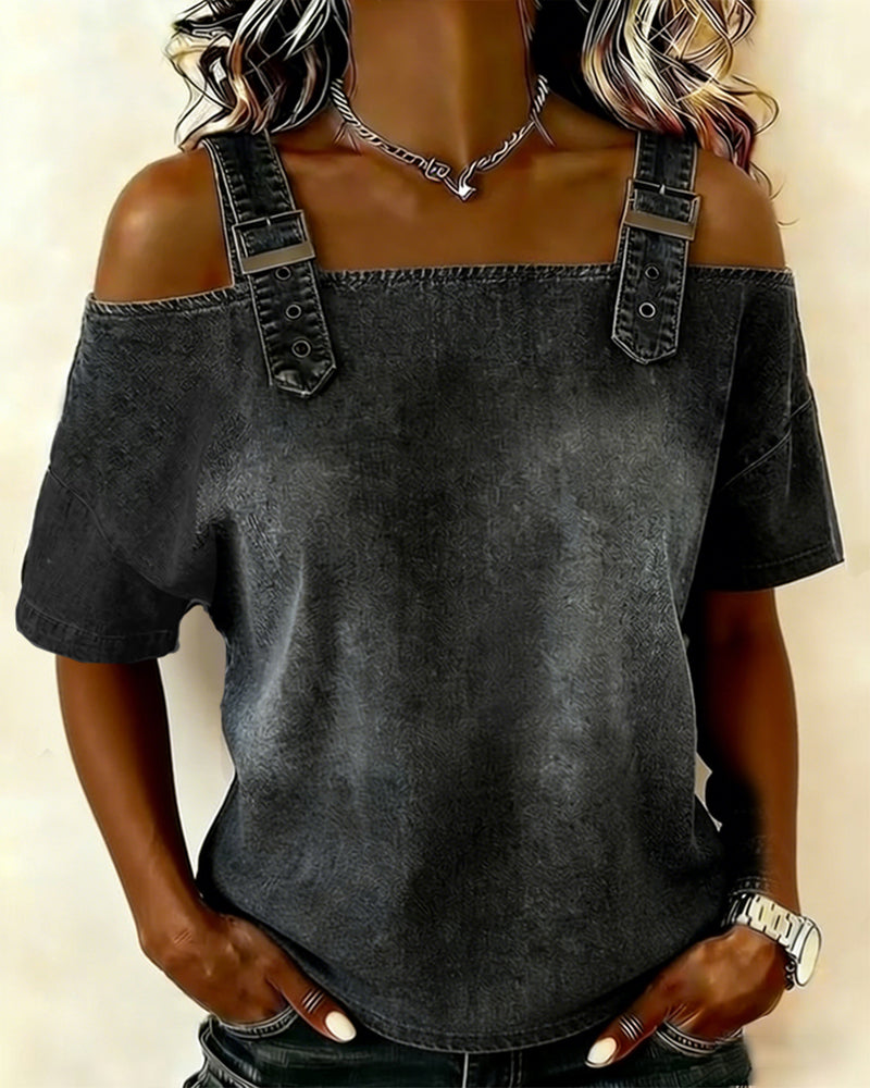 Sienna™ | Off-Shoulder Denim Strap Blouse