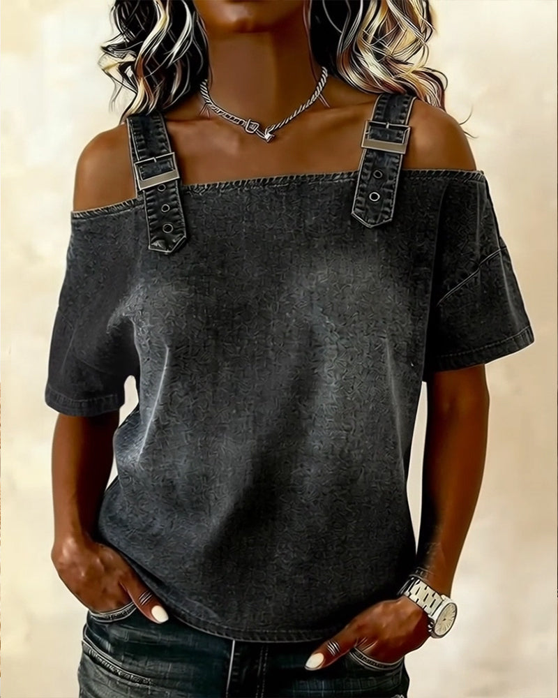 Sienna™ | Off-Shoulder Denim Strap Blouse