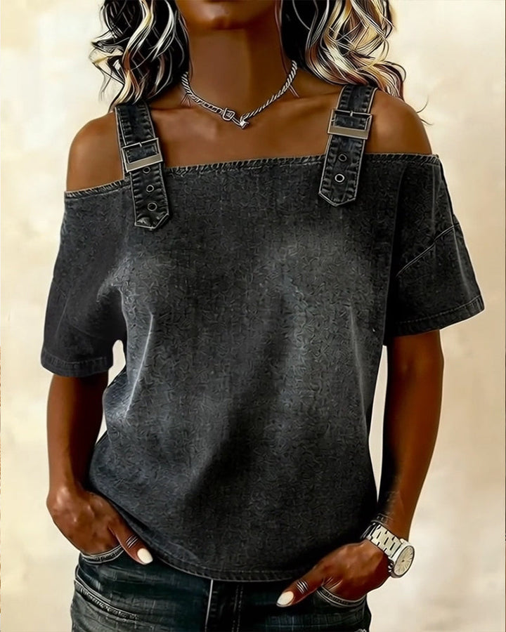 Sienna™ | Off-Shoulder Denim Strap Blouse