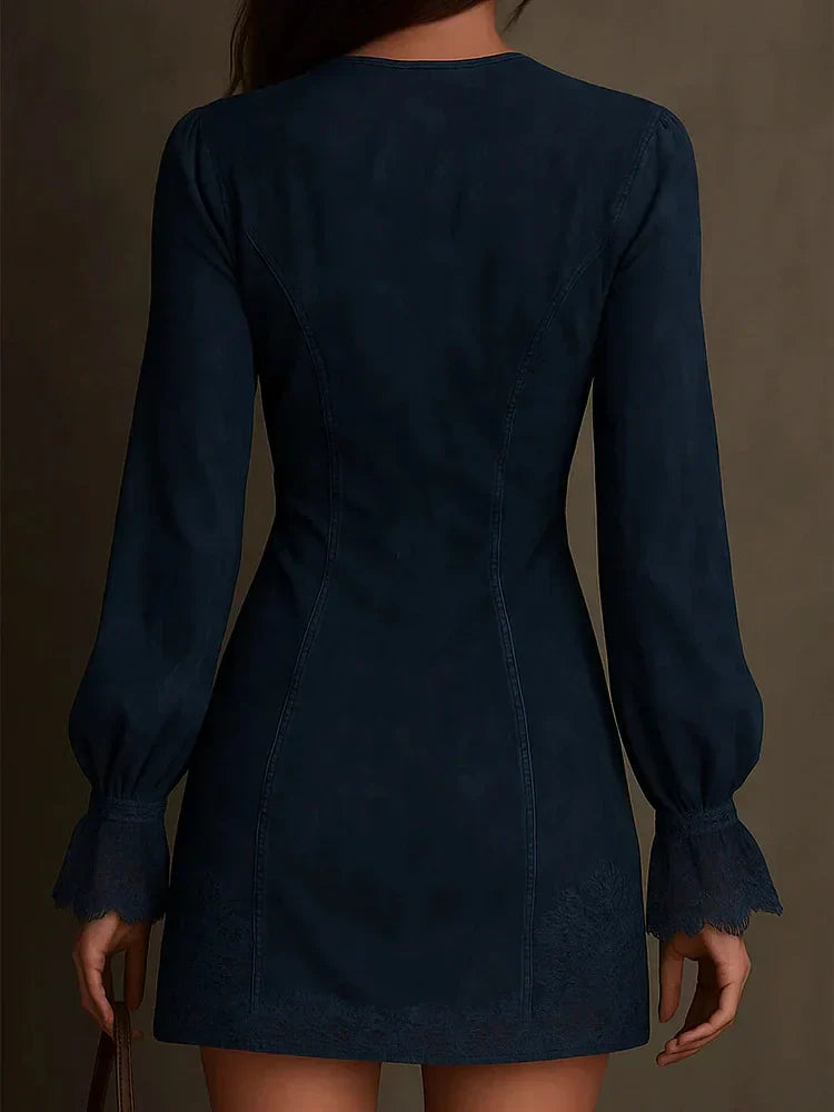 Aurora Suede Mini Dress with Lace
