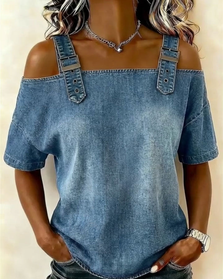 Sienna™ | Off-Shoulder Denim Strap Blouse