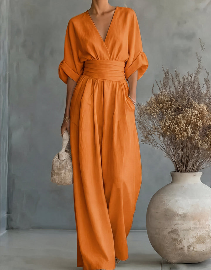 Daniela – Elegant Wide-Leg V-Neck Jumpsuit