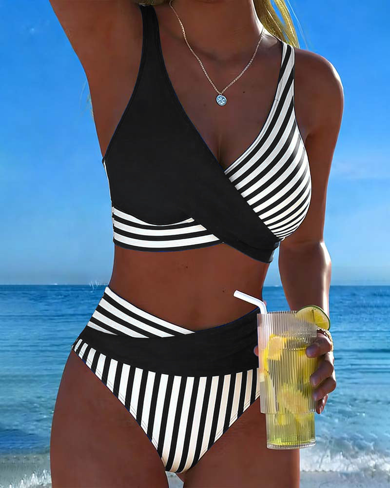 Monroe™ | Striped Cross-Front Bikini Set