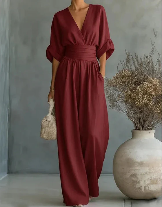 Daniela – Elegant Wide-Leg V-Neck Jumpsuit